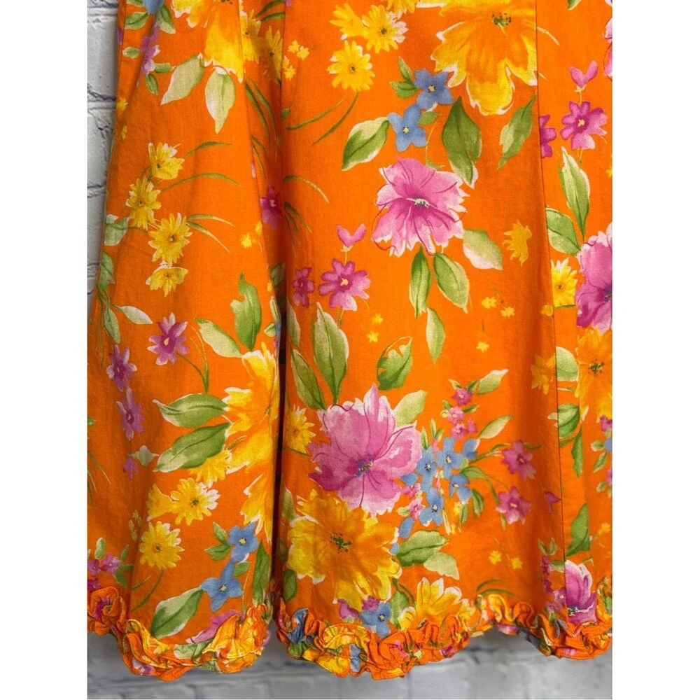 Jones New York Signature Orange Pink Floral Cottagecore Coastal Casual Skirt 10